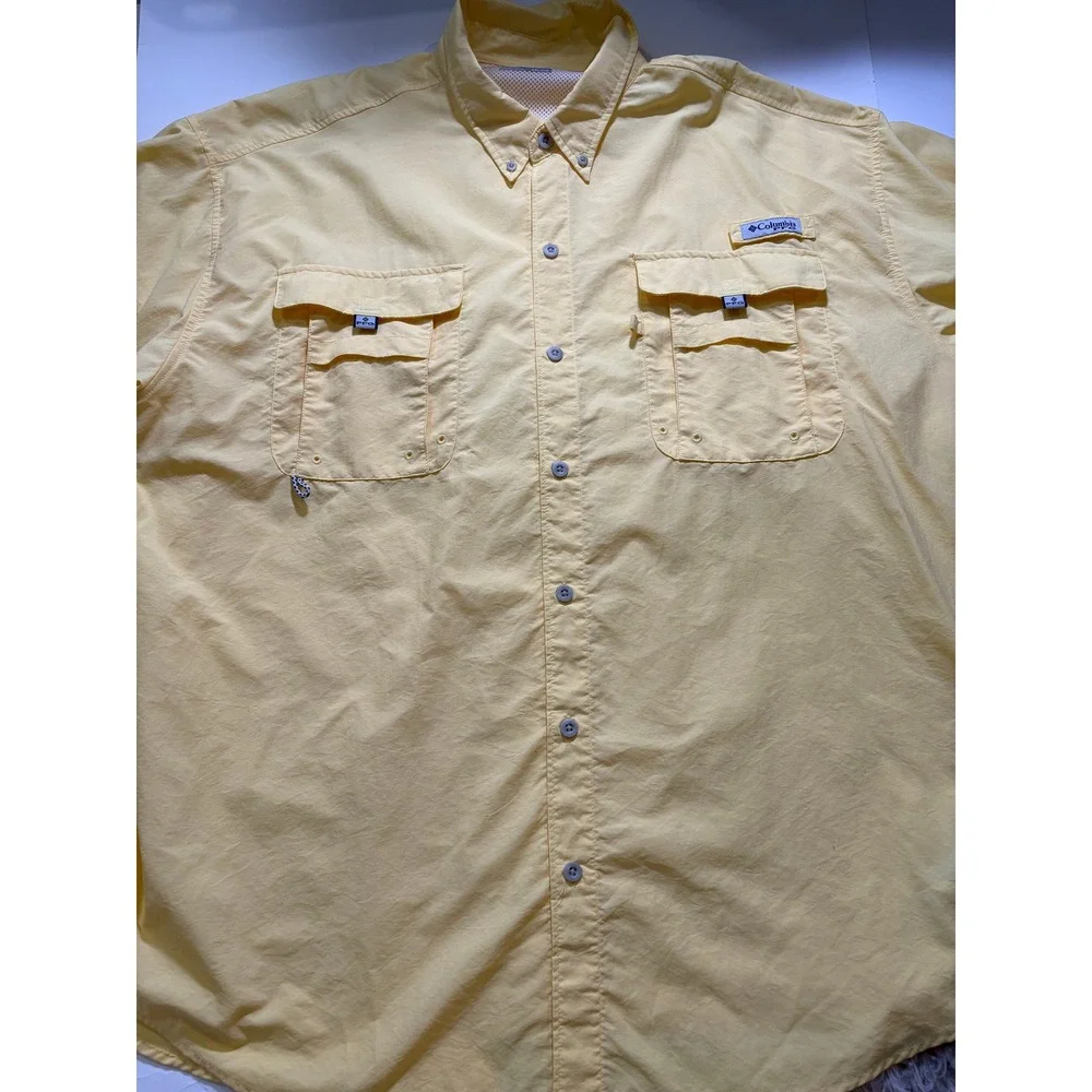 Columbia PFG Button Up Shirt XXL Yellow Omni-Shade‎ Fishing Vented Outdoor Mens